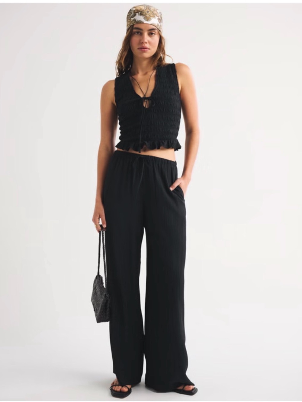 Abercrombie & Fitch Black Wide-Leg Pull-On Pants